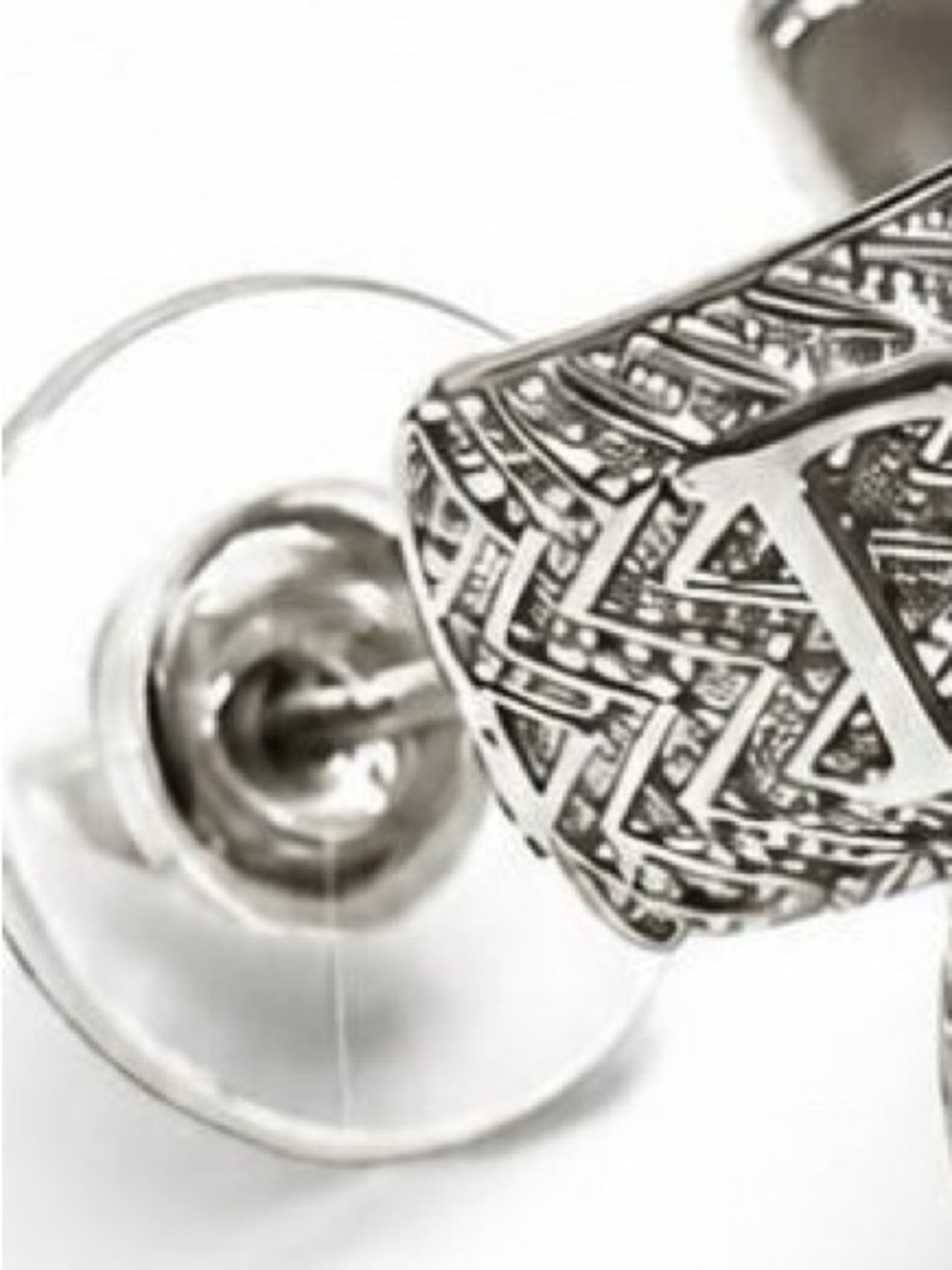 Silver tone/ Textured Hoop Earrings with Raised Letters Detail - Picture 6 of 6